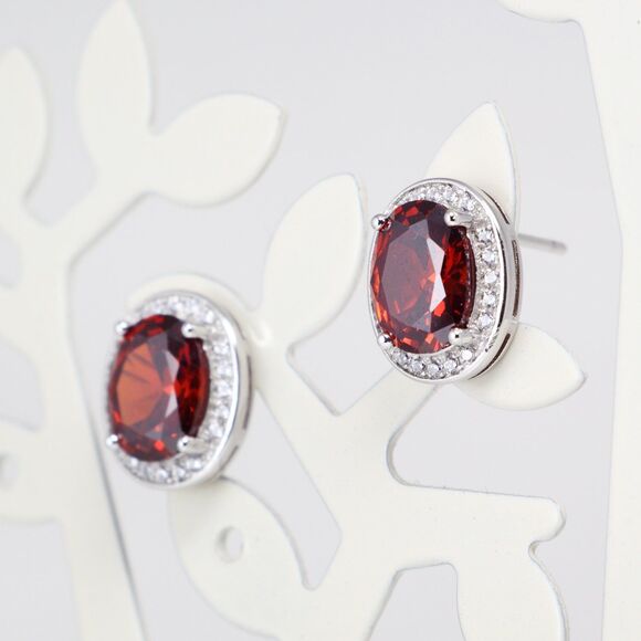925 Sterling Silver Red CUBIC ZIRCONIA EARRINGS, Designed Silver Earrings - Picture 3 of 6
